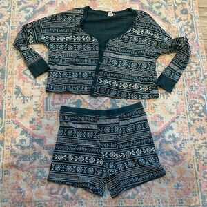 Green and White Patterned Pajama Set